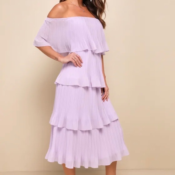 NWT- Lavender Off-the-shoulder Ruffle Midi Dress Purple - Size L - Picture 3 of 8
